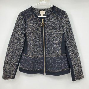 Chico's‎ Multicolor Zip Up Pieced Jacquard Jacket Size 1 / Medium